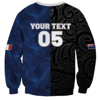 France And New Zealand Rugby Custom Sweatshirt Les Bleus Rooster With Maori Tiki - Polynesian Pride
