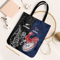 France And New Zealand Rugby Tote Bag Les Bleus Rooster With Maori Tiki - Polynesian Pride