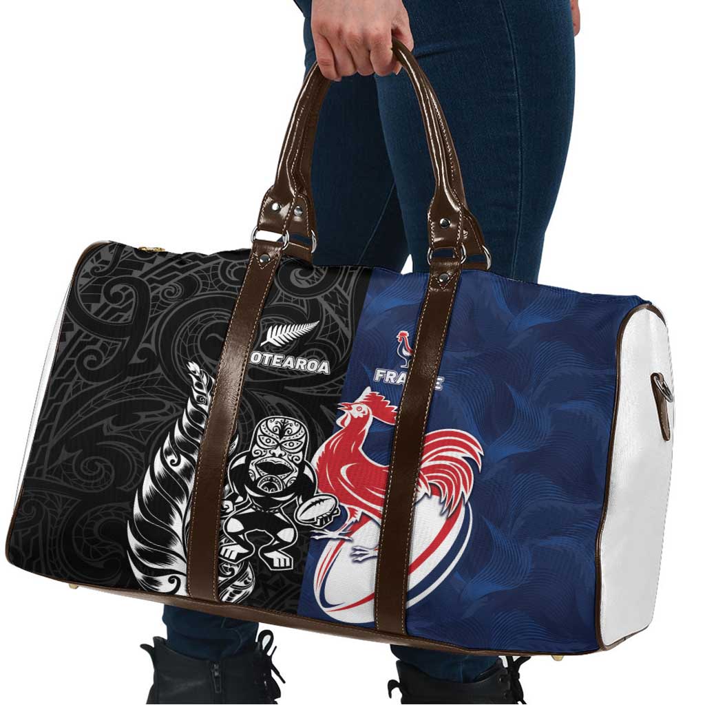 France And New Zealand Rugby Travel Bag Les Bleus Rooster With Maori Tiki - Polynesian Pride