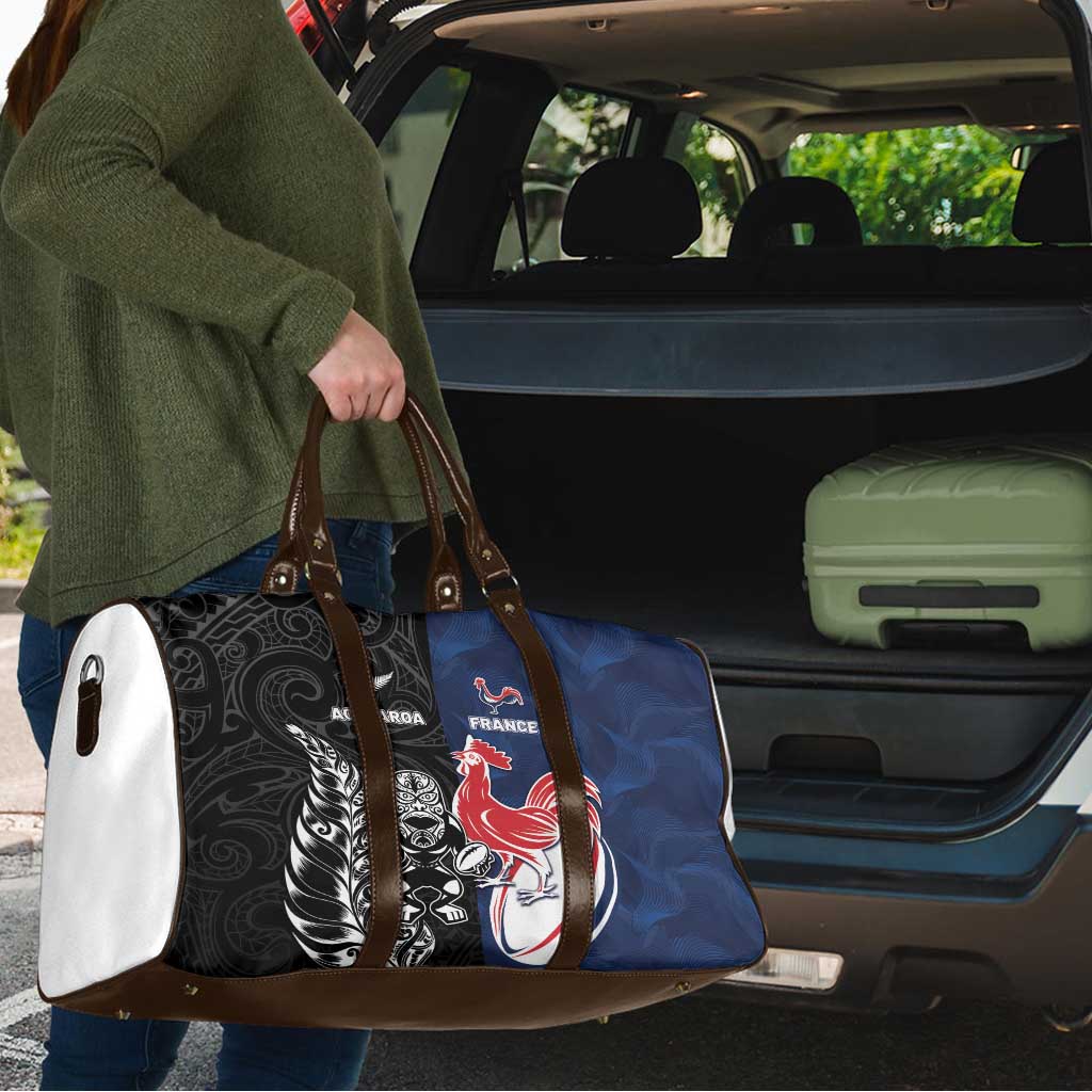 France And New Zealand Rugby Travel Bag Les Bleus Rooster With Maori Tiki - Polynesian Pride