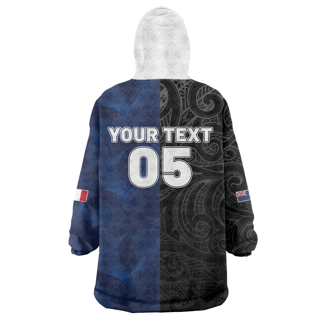France And New Zealand Rugby Custom Wearable Blanket Hoodie Les Bleus Rooster With Maori Tiki - Polynesian Pride