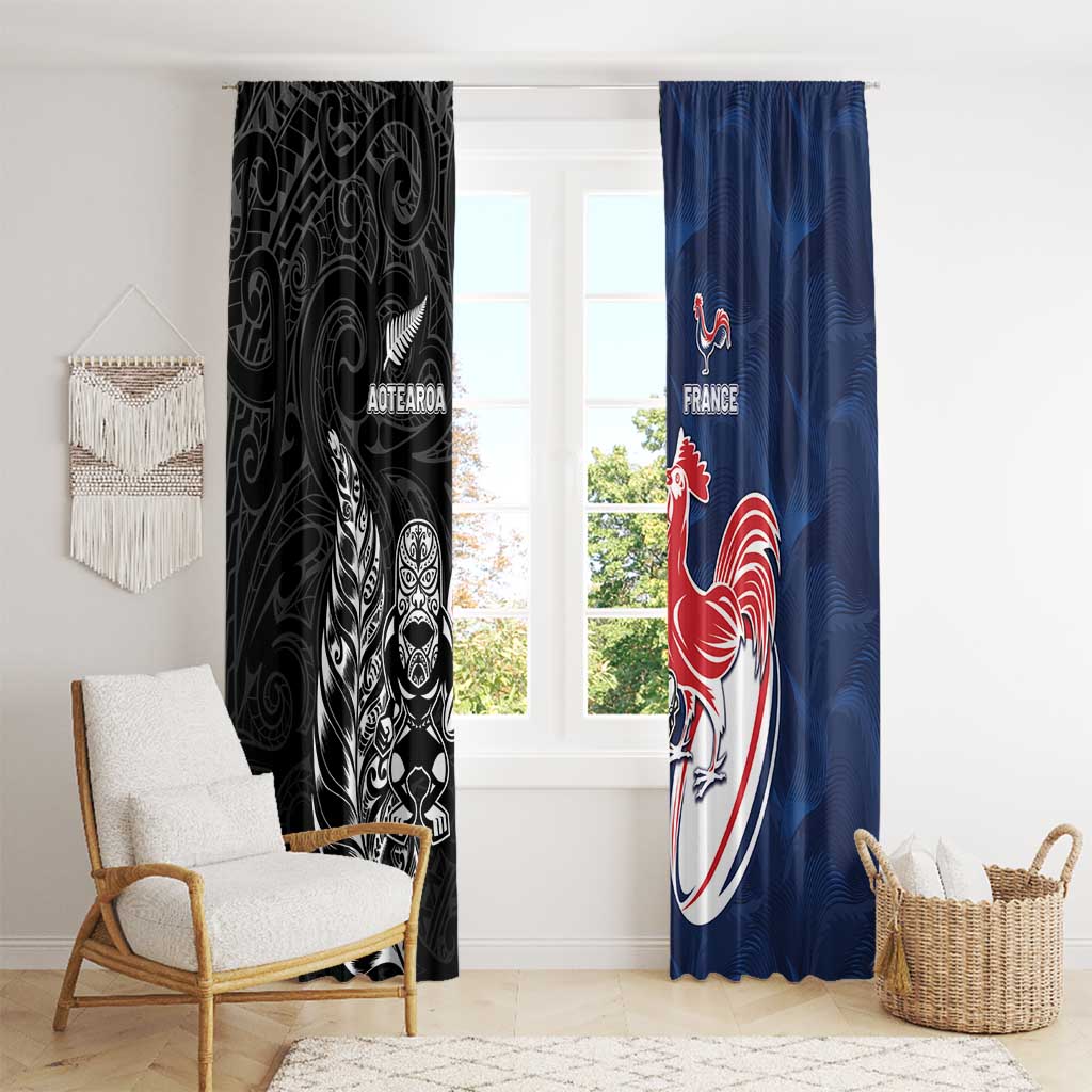 France And New Zealand Rugby Window Curtain Les Bleus Rooster With Maori Tiki - Polynesian Pride
