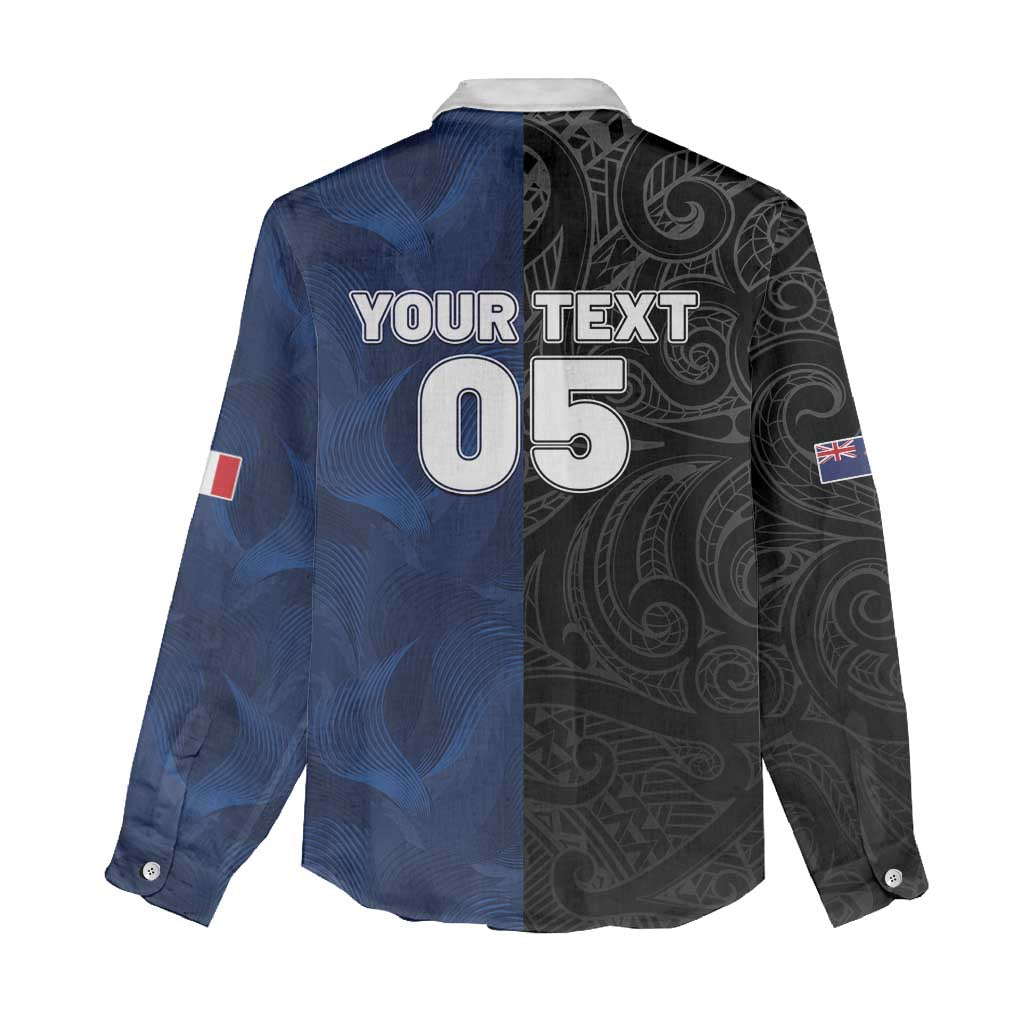 France And New Zealand Rugby Custom Women Casual Shirt Les Bleus Rooster With Maori Tiki - Polynesian Pride