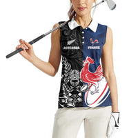 France And New Zealand Rugby Custom Women Sleeveless Polo Shirt Les Bleus Rooster With Maori Tiki - Polynesian Pride