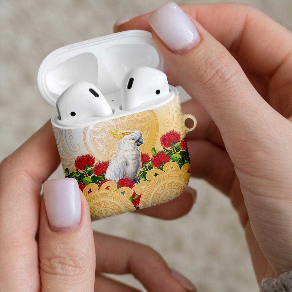 New Zealand Aotearoa Cockatoo AirPods Case Maori Pattern With Pohutukawa Flowers