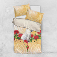 New Zealand Aotearoa Cockatoo Bedding Set Maori Pattern With Pohutukawa Flowers