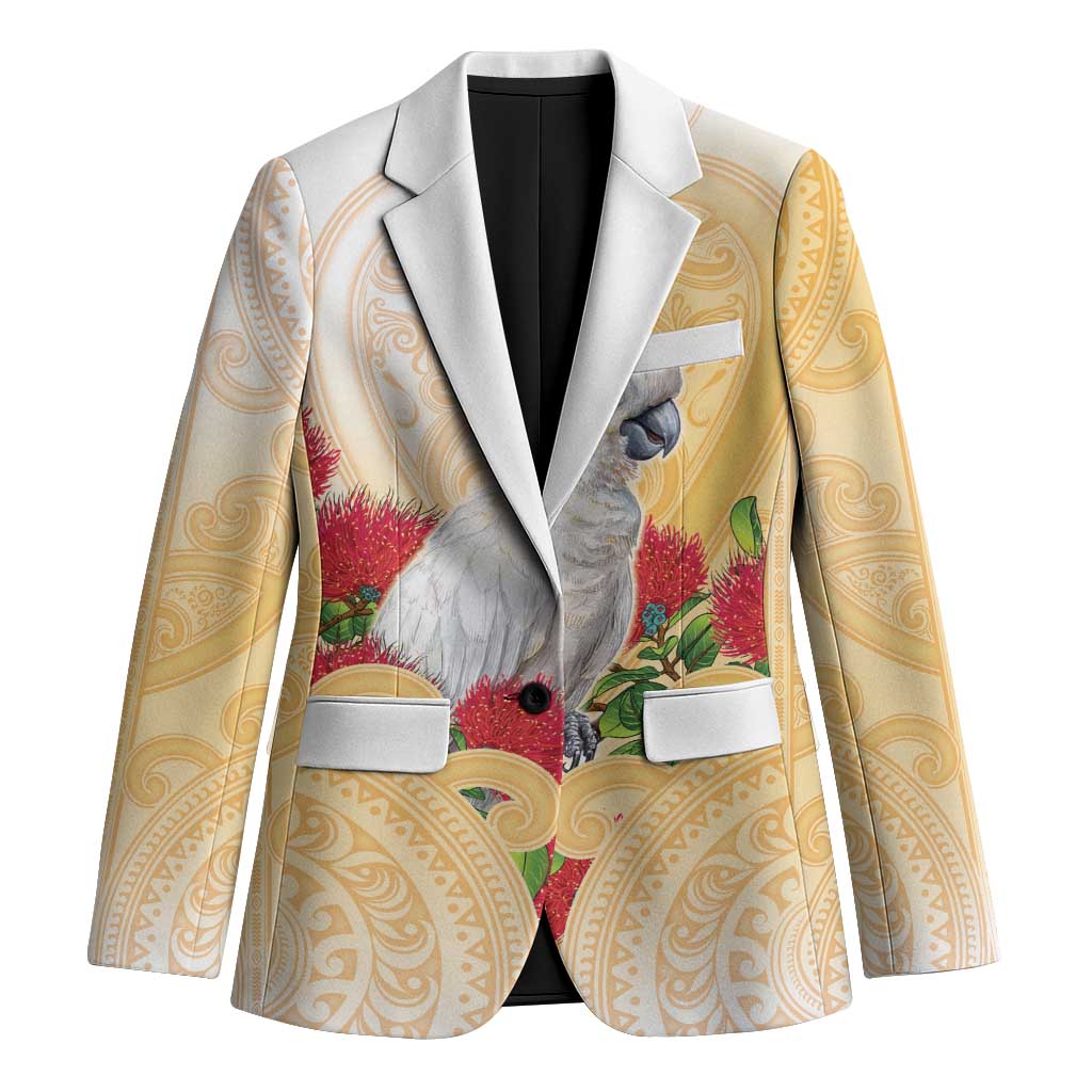 New Zealand Aotearoa Cockatoo Blazer Maori Pattern With Pohutukawa Flowers LT05 Unisex Beige - Polynesian Pride