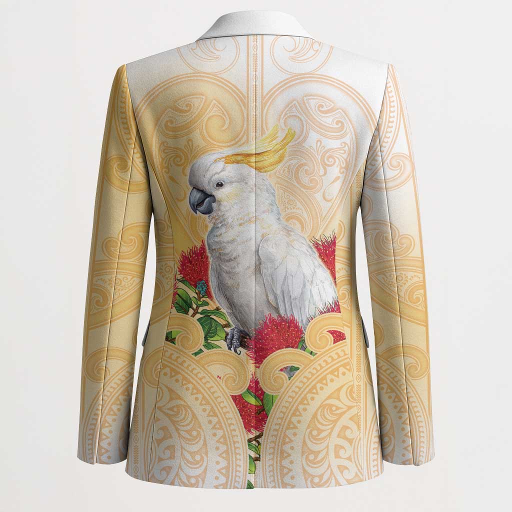 New Zealand Aotearoa Cockatoo Blazer Maori Pattern With Pohutukawa Flowers LT05 - Polynesian Pride