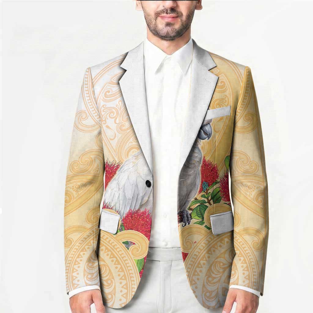 New Zealand Aotearoa Cockatoo Blazer Maori Pattern With Pohutukawa Flowers LT05 - Polynesian Pride