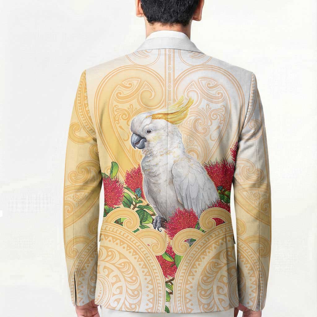 New Zealand Aotearoa Cockatoo Blazer Maori Pattern With Pohutukawa Flowers LT05 - Polynesian Pride