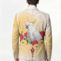 New Zealand Aotearoa Cockatoo Blazer Maori Pattern With Pohutukawa Flowers LT05 - Polynesian Pride