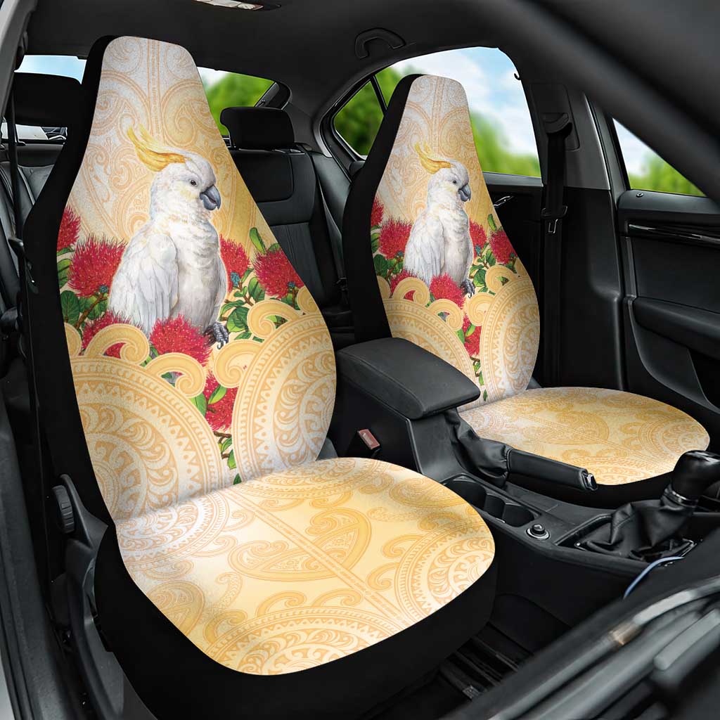 New Zealand Aotearoa Cockatoo Car Seat Cover Maori Pattern With Pohutukawa Flowers