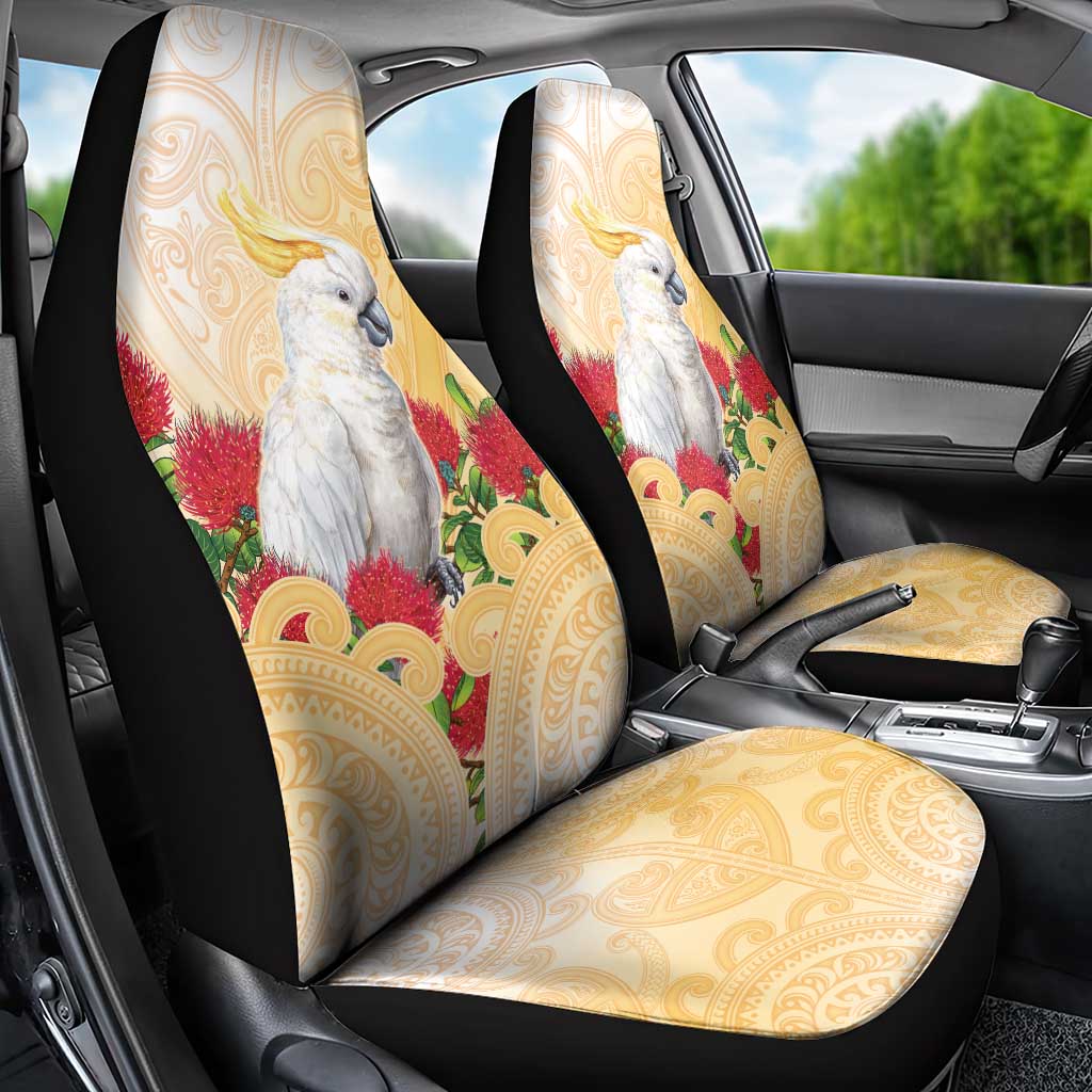 New Zealand Aotearoa Cockatoo Car Seat Cover Maori Pattern With Pohutukawa Flowers