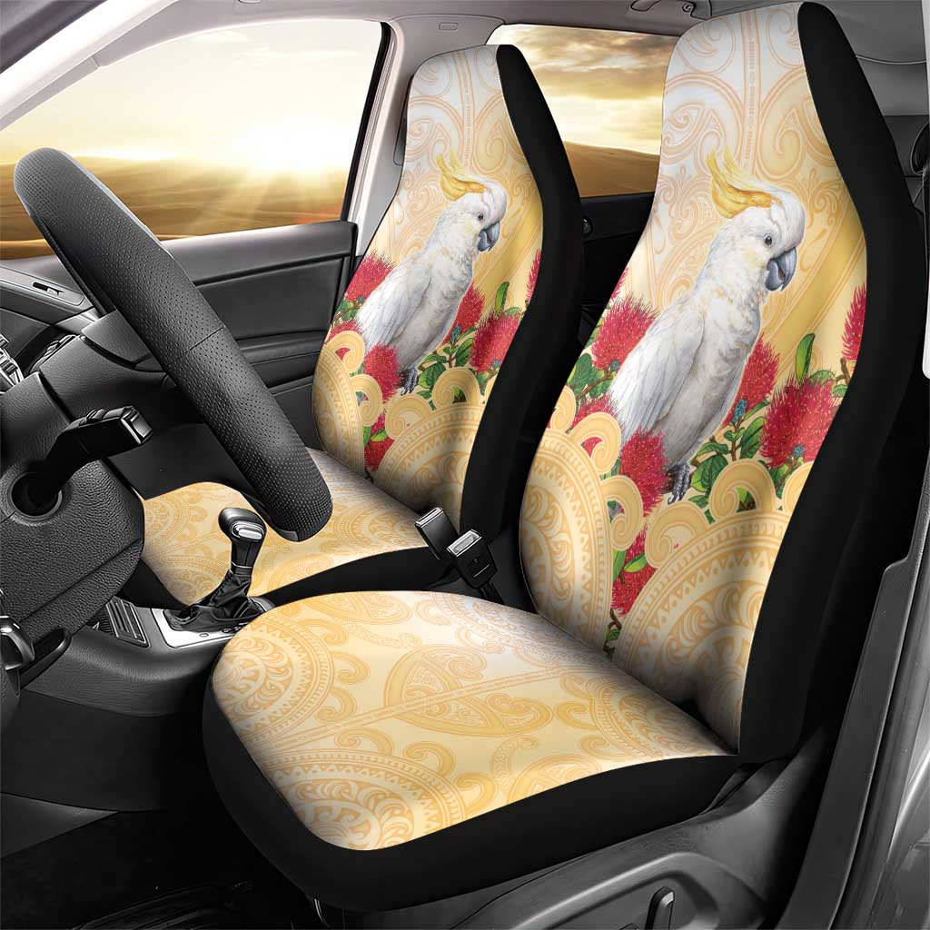 New Zealand Aotearoa Cockatoo Car Seat Cover Maori Pattern With Pohutukawa Flowers