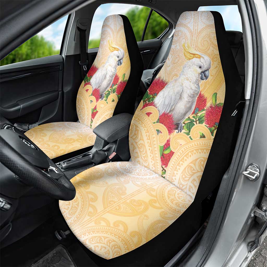 New Zealand Aotearoa Cockatoo Car Seat Cover Maori Pattern With Pohutukawa Flowers