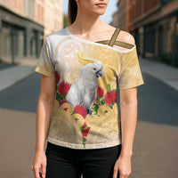 New Zealand Aotearoa Cockatoo Cross Shoulder Shirt Maori Pattern With Pohutukawa Flowers