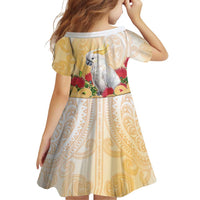 New Zealand Aotearoa Cockatoo Family Matching Short Sleeve Bodycon Dress and Hawaiian Shirt Maori Pattern With Pohutukawa Flowers