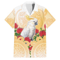 New Zealand Aotearoa Cockatoo Family Matching Short Sleeve Bodycon Dress and Hawaiian Shirt Maori Pattern With Pohutukawa Flowers