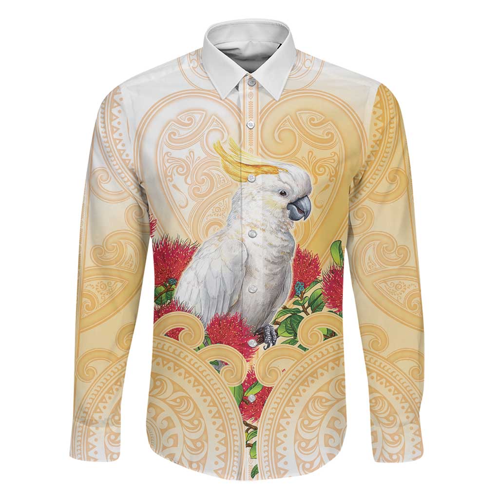New Zealand Aotearoa Cockatoo Family Matching Short Sleeve Bodycon Dress and Hawaiian Shirt Maori Pattern With Pohutukawa Flowers