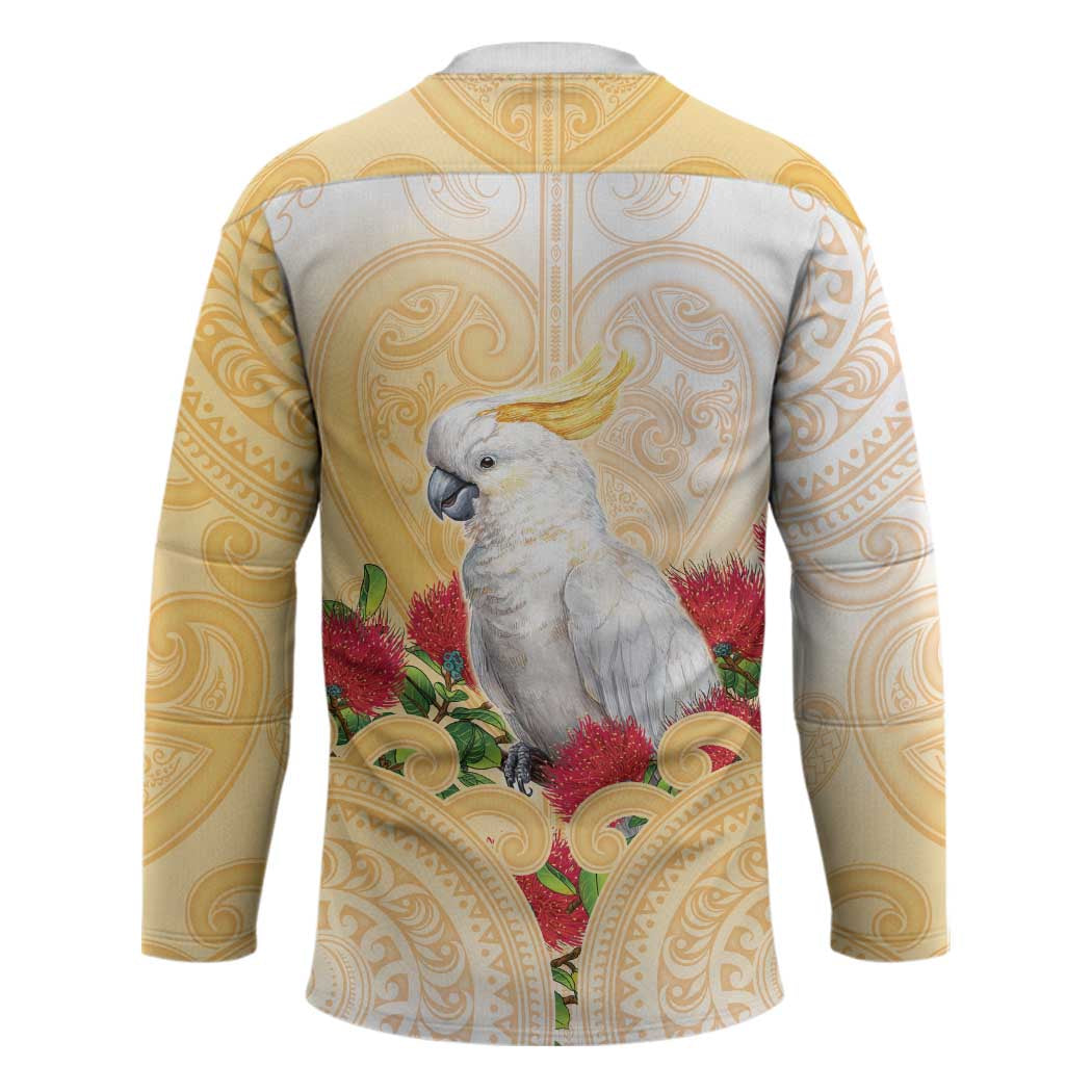 New Zealand Aotearoa Cockatoo Hockey Jersey Maori Pattern With Pohutukawa Flowers