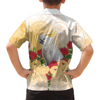 New Zealand Aotearoa Cockatoo Kid Hawaiian Shirt Maori Pattern With Pohutukawa Flowers