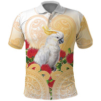 New Zealand Aotearoa Cockatoo Polo Shirt Maori Pattern With Pohutukawa Flowers