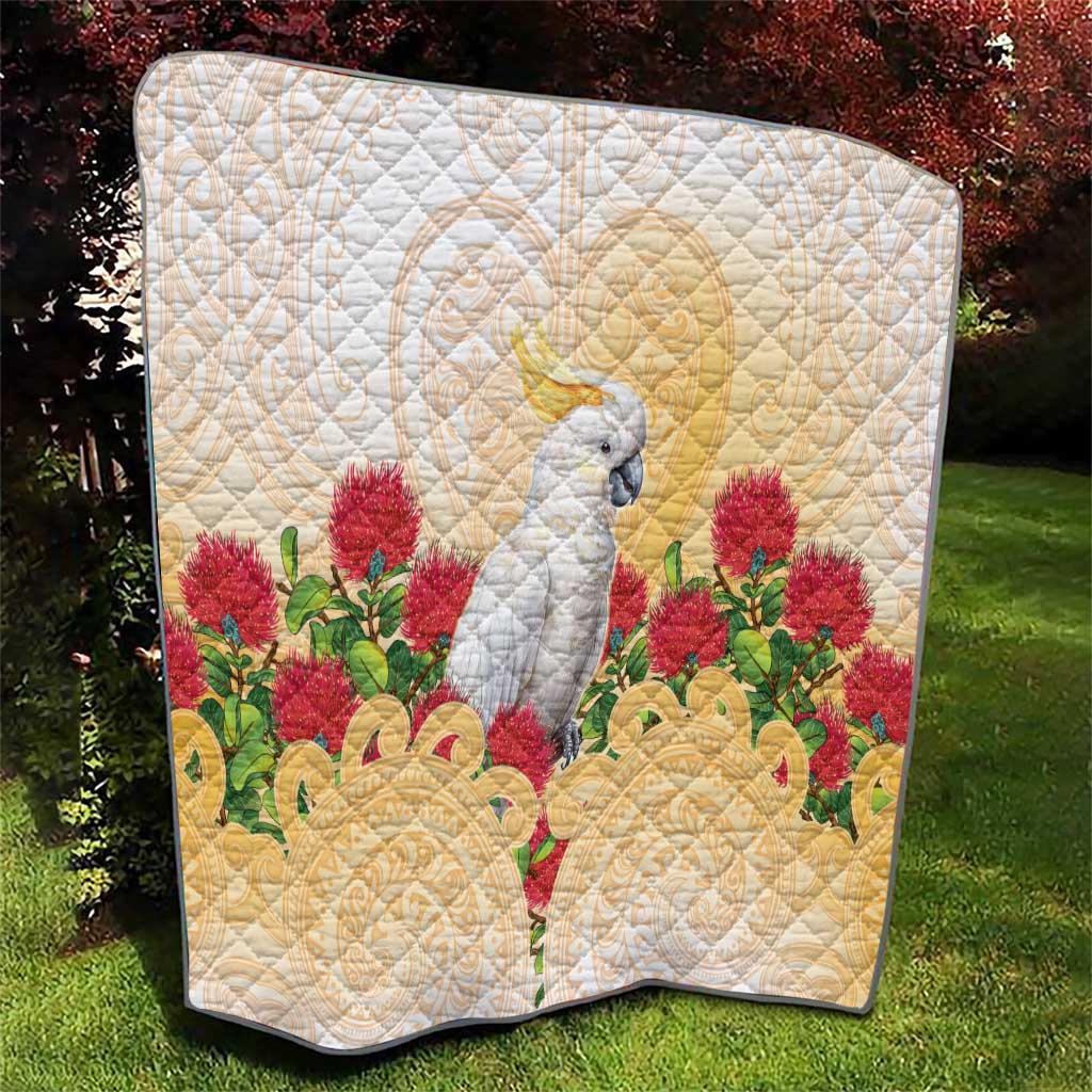 New Zealand Aotearoa Cockatoo Quilt Maori Pattern With Pohutukawa Flowers LT05 - Polynesian Pride