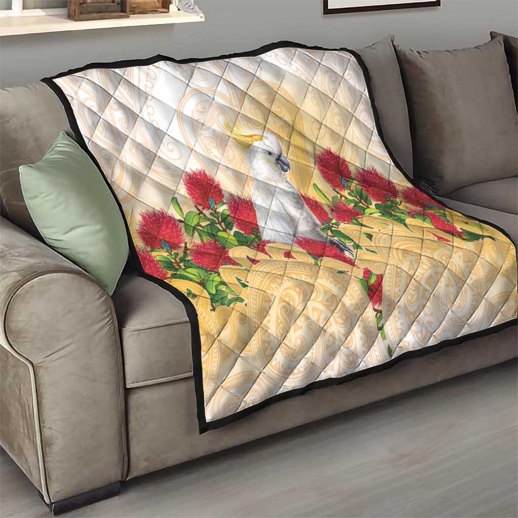 New Zealand Aotearoa Cockatoo Quilt Maori Pattern With Pohutukawa Flowers LT05 - Polynesian Pride