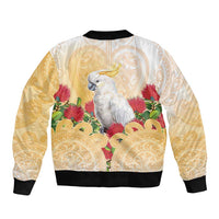 New Zealand Aotearoa Cockatoo Sleeve Zip Bomber Jacket Maori Pattern With Pohutukawa Flowers LT05 - Polynesian Pride