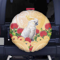 New Zealand Aotearoa Cockatoo Spare Tire Cover Maori Pattern With Pohutukawa Flowers