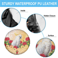 New Zealand Aotearoa Cockatoo Spare Tire Cover Maori Pattern With Pohutukawa Flowers