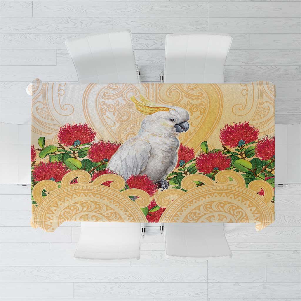 New Zealand Aotearoa Cockatoo Tablecloth Maori Pattern With Pohutukawa Flowers