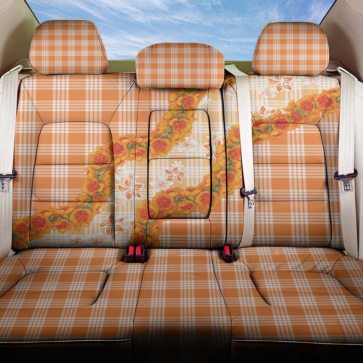 Orange Hawaii Palaka Back Car Seat Cover Hawaiian Ilima Lei