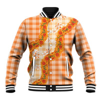 Orange Hawaii Palaka Baseball Jacket Hawaiian Ilima Lei LT05 Unisex Orange - Polynesian Pride