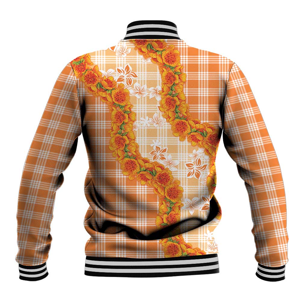 Orange Hawaii Palaka Baseball Jacket Hawaiian Ilima Lei LT05 - Polynesian Pride
