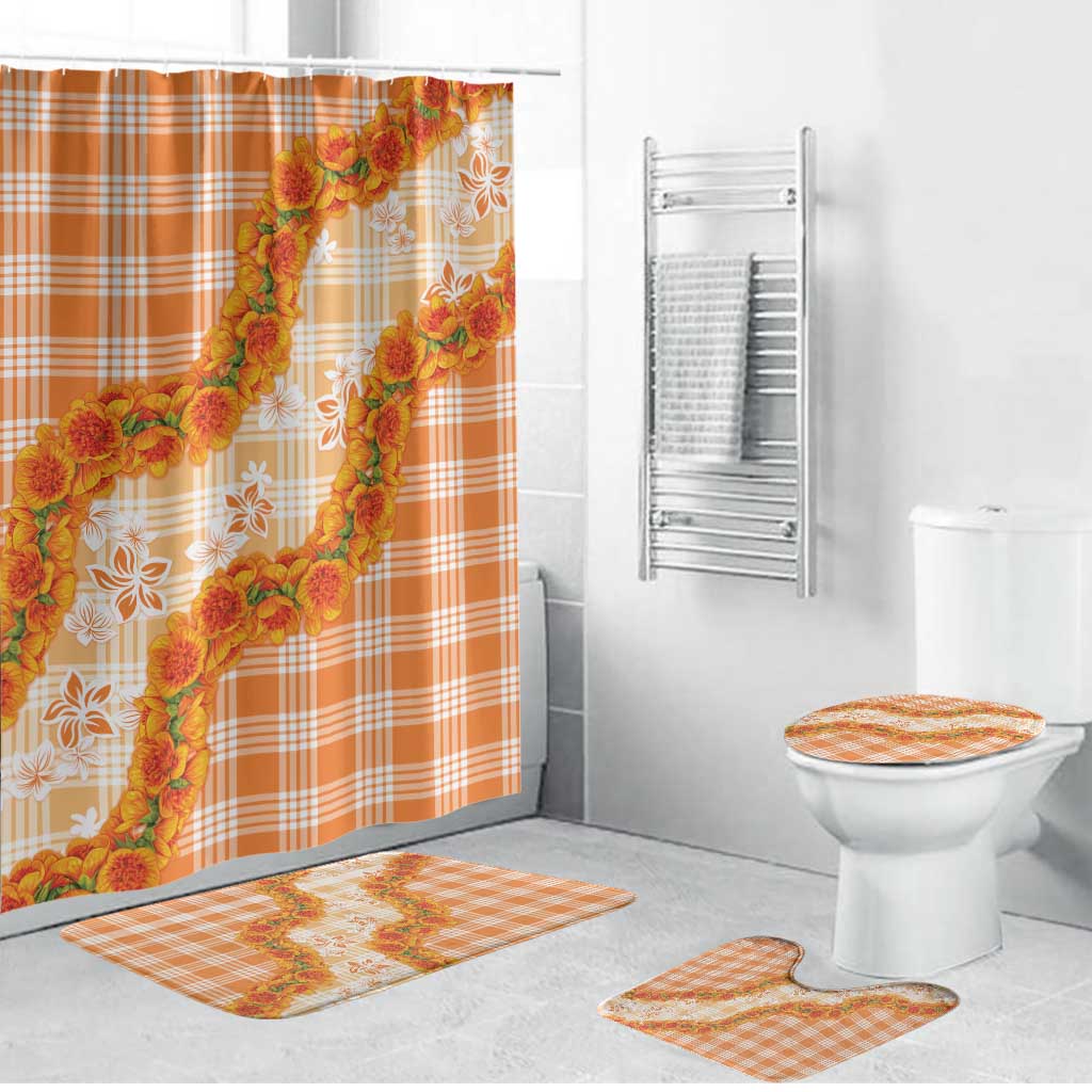 Orange Hawaii Palaka Bathroom Set Hawaiian Ilima Lei LT05 Bathroom Set (4 pcs) Orange - Polynesian Pride