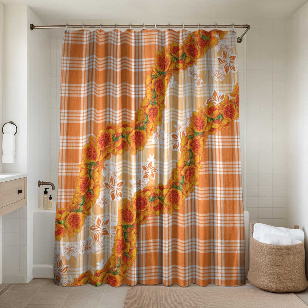Orange Hawaii Palaka Bathroom Set Hawaiian Ilima Lei LT05 Shower Curtain Only Orange - Polynesian Pride