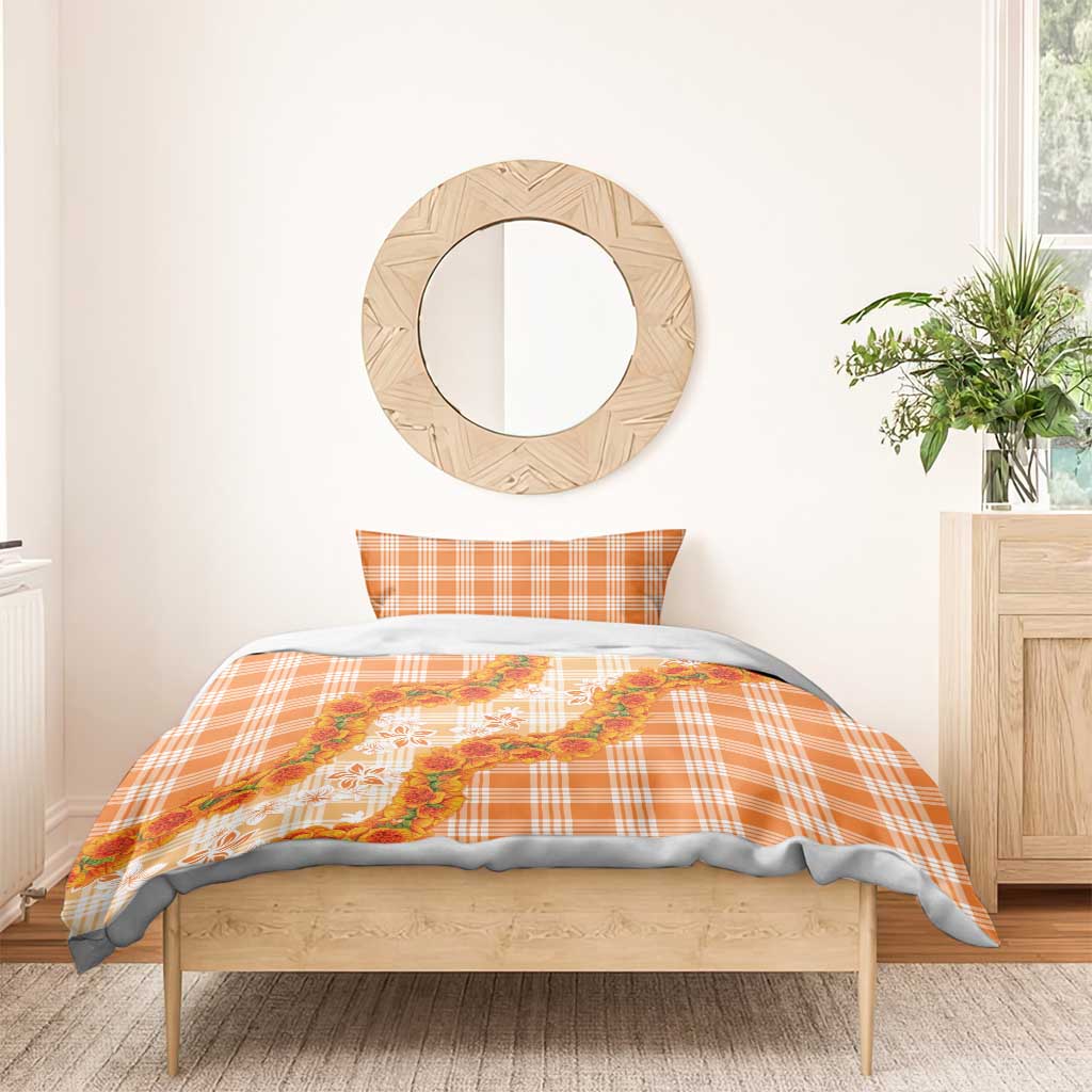 Orange Hawaii Palaka Bedding Set Hawaiian Ilima Lei LT05 - Polynesian Pride