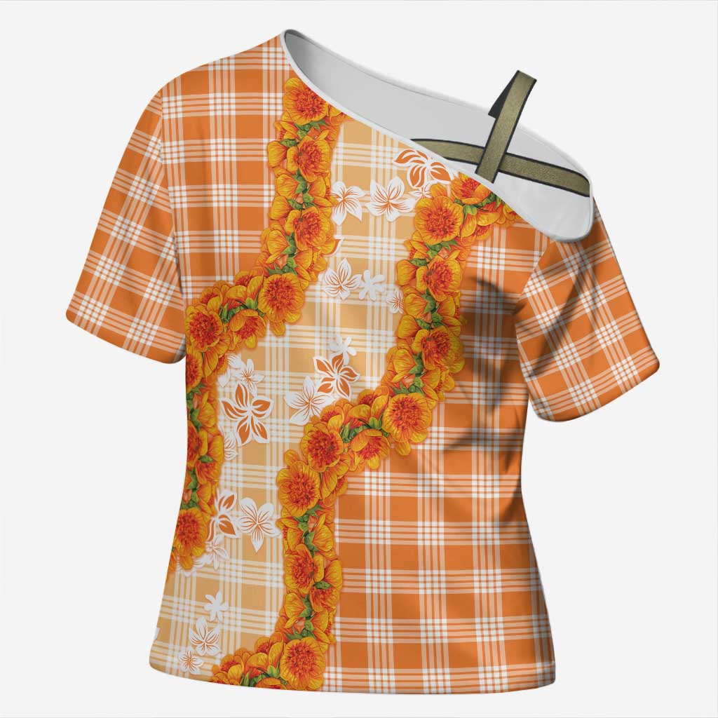 Orange Hawaii Palaka Cross Shoulder Shirt Hawaiian Ilima Lei