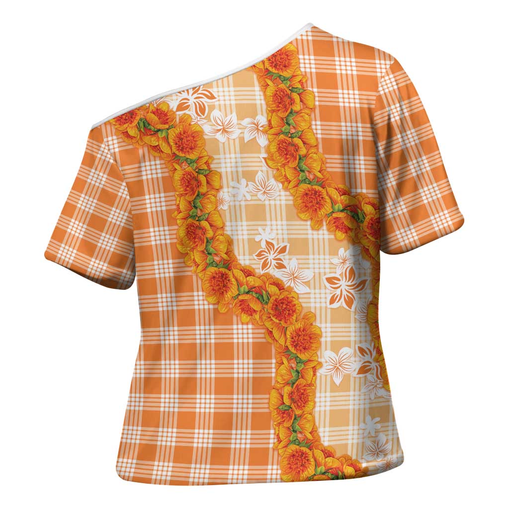 Orange Hawaii Palaka Cross Shoulder Shirt Hawaiian Ilima Lei
