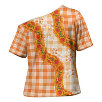Orange Hawaii Palaka Cross Shoulder Shirt Hawaiian Ilima Lei