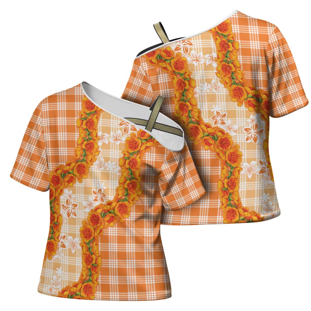Orange Hawaii Palaka Cross Shoulder Shirt Hawaiian Ilima Lei