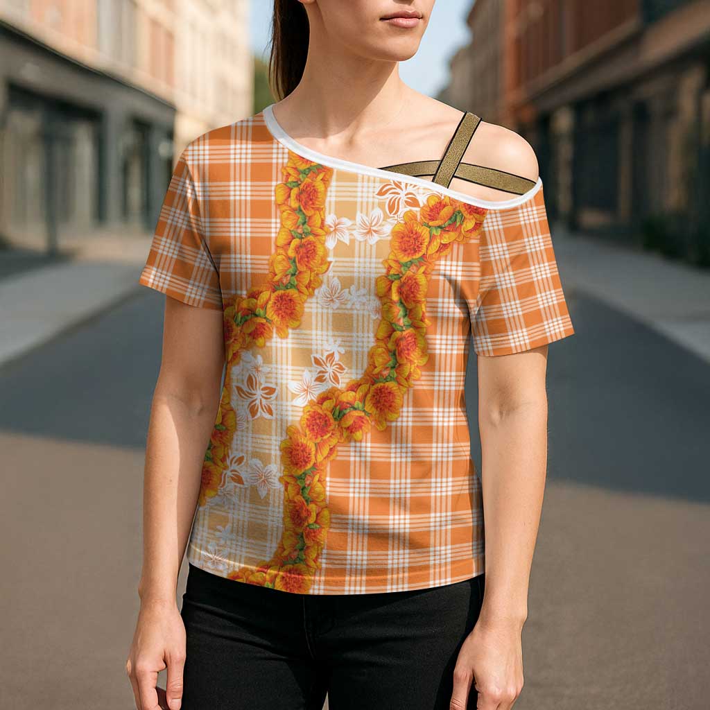 Orange Hawaii Palaka Cross Shoulder Shirt Hawaiian Ilima Lei