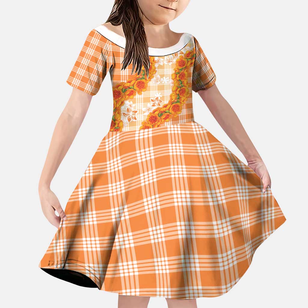 Orange Hawaii Palaka Family Matching Tank Maxi Dress and Hawaiian Shirt Hawaiian Ilima Lei