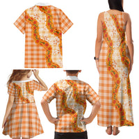 Orange Hawaii Palaka Family Matching Tank Maxi Dress and Hawaiian Shirt Hawaiian Ilima Lei