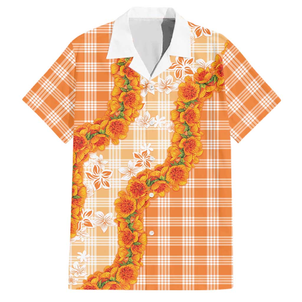 Orange Hawaii Palaka Family Matching Tank Maxi Dress and Hawaiian Shirt Hawaiian Ilima Lei