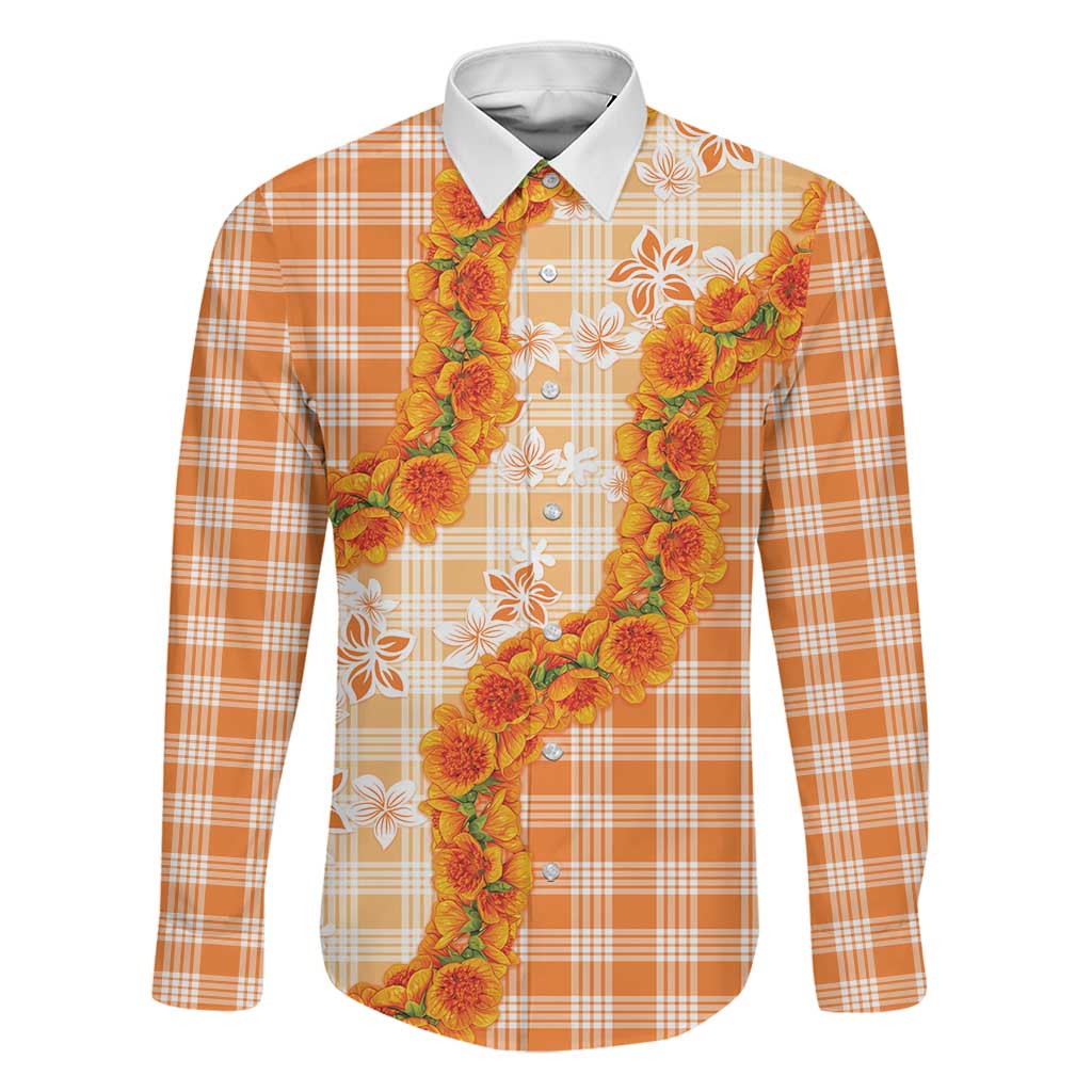 Orange Hawaii Palaka Family Matching Tank Maxi Dress and Hawaiian Shirt Hawaiian Ilima Lei