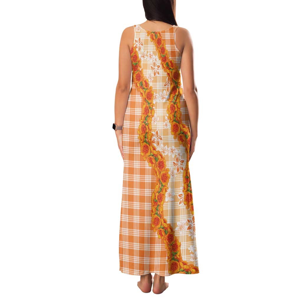 Orange Hawaii Palaka Family Matching Tank Maxi Dress and Hawaiian Shirt Hawaiian Ilima Lei