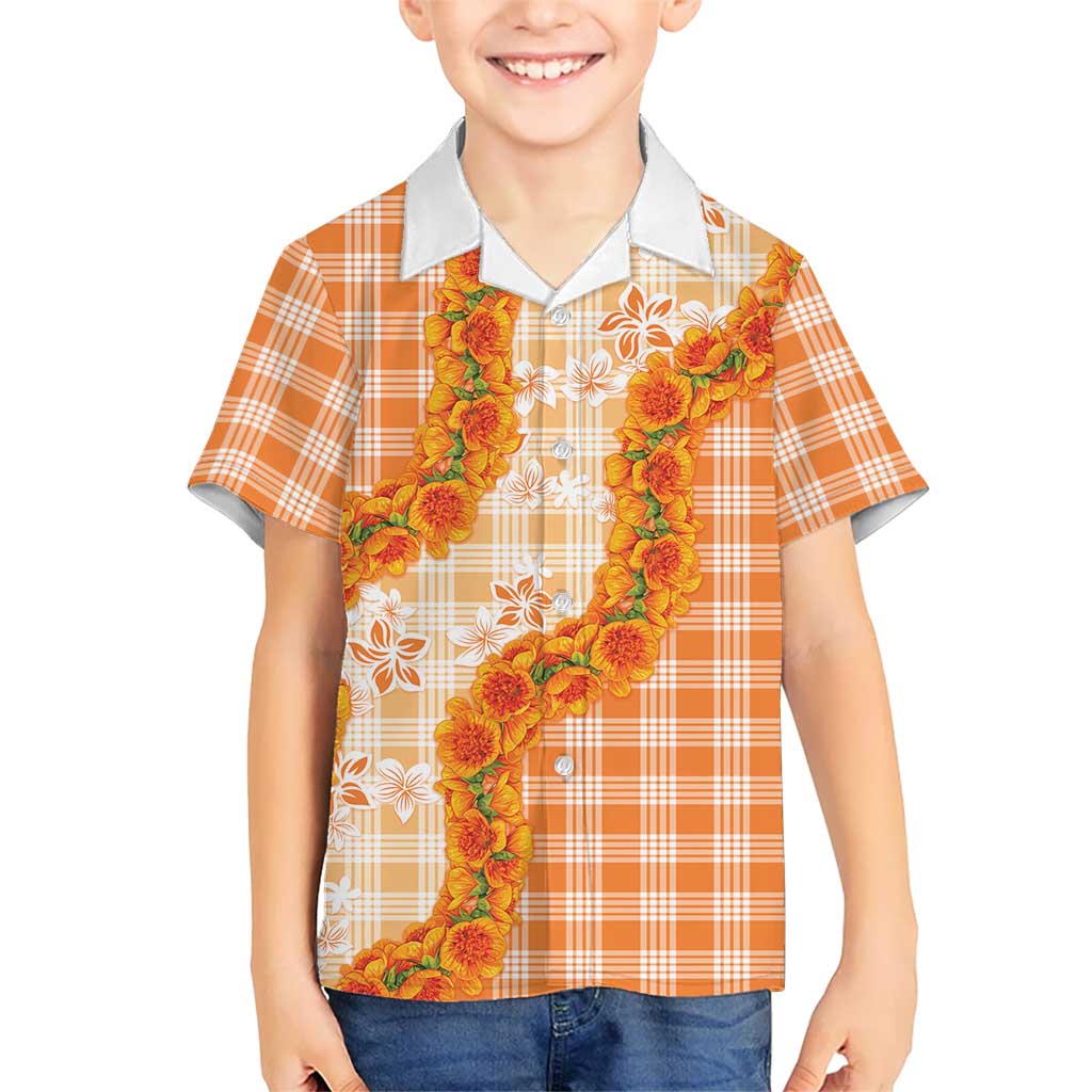 Orange Hawaii Palaka Family Matching Tank Maxi Dress and Hawaiian Shirt Hawaiian Ilima Lei