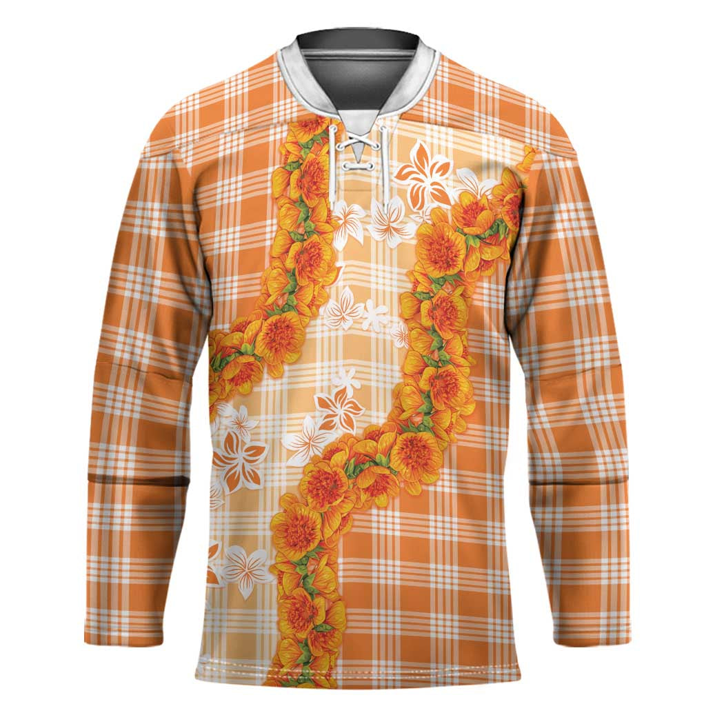 Orange Hawaii Palaka Hockey Jersey Hawaiian Ilima Lei